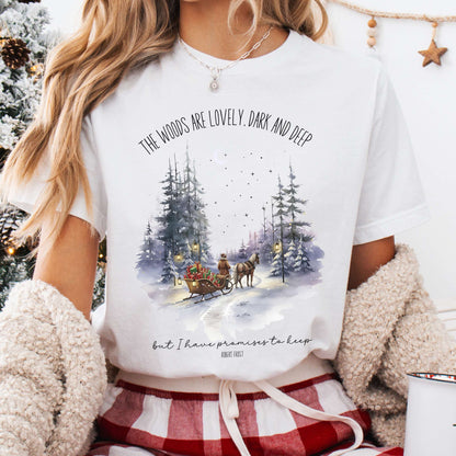T-Shirt White / XS The Woods Are Lovely Robert Frost Christmas Tee The Mystic Eden