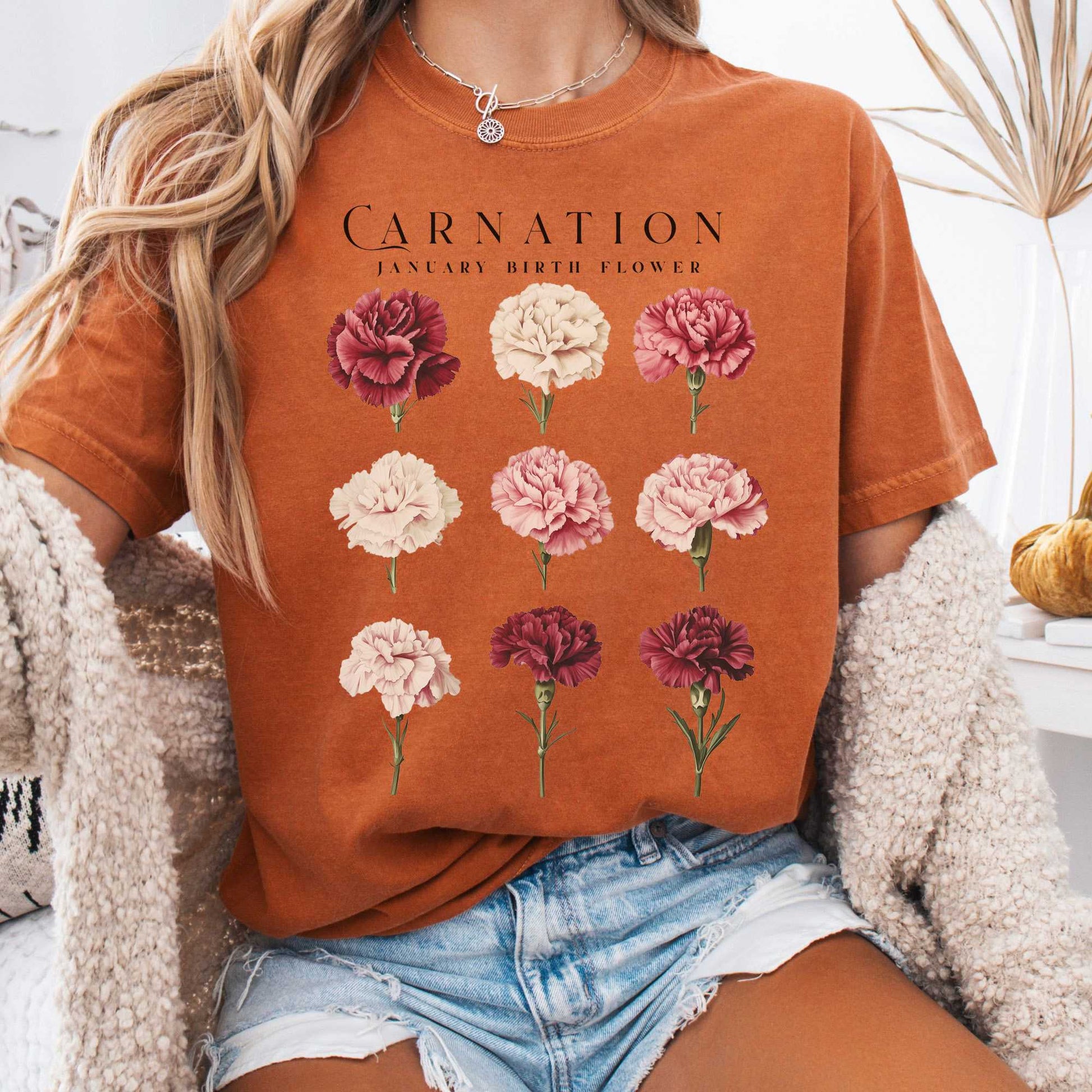 T-Shirt Yam / S Carnation January Birth Month Flower Shirt The Mystic Eden