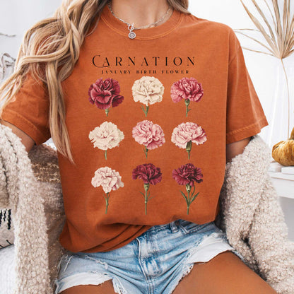T-Shirt Yam / S Carnation January Birth Month Flower Shirt The Mystic Eden