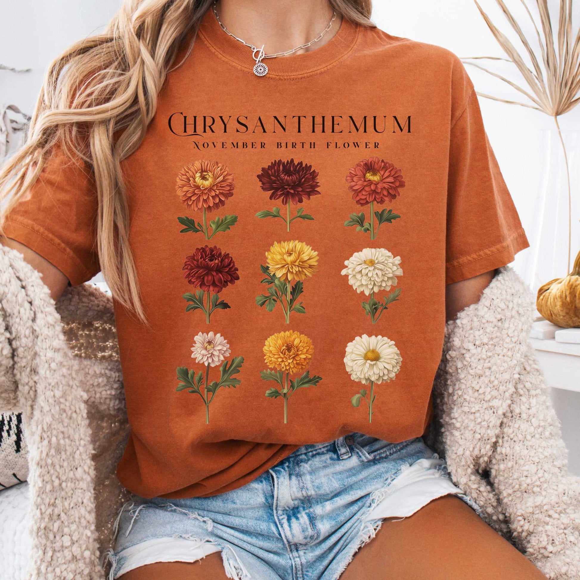 T-Shirt Yam / S Chrysanthemum November Birth Month Flower Shirt The Mystic Eden