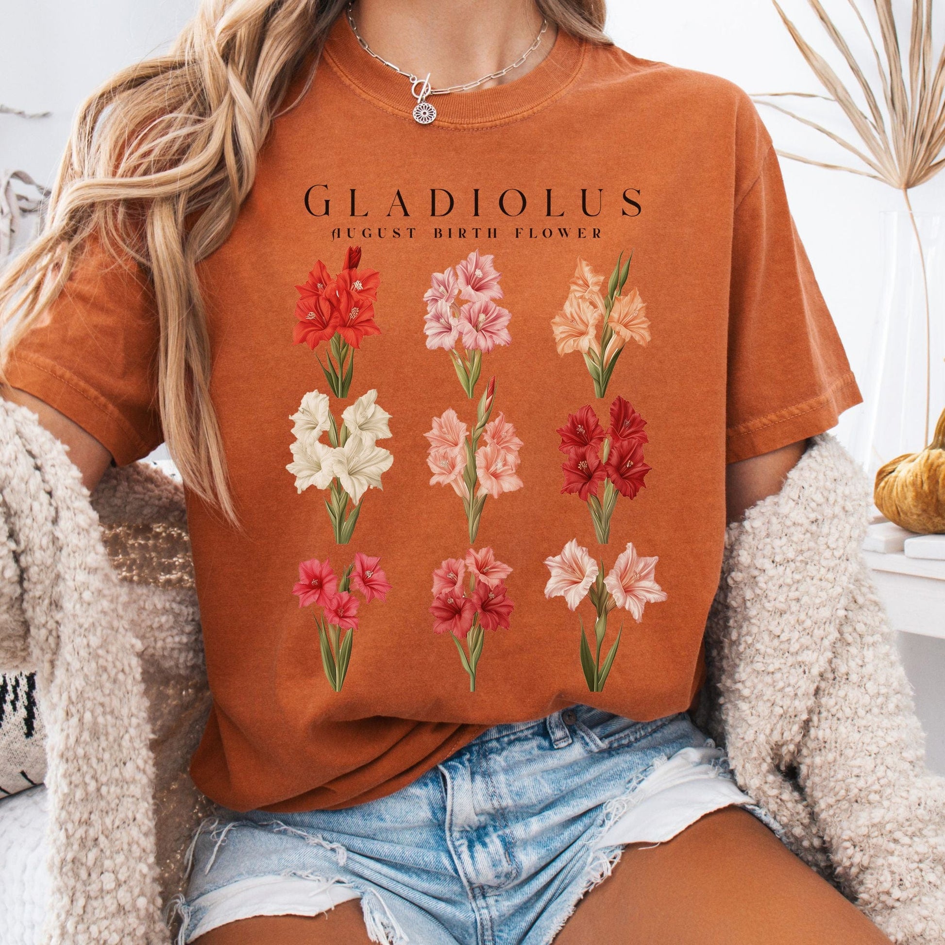 T-Shirt Yam / S Gladiolus August Birth Month Flower Shirt The Mystic Eden