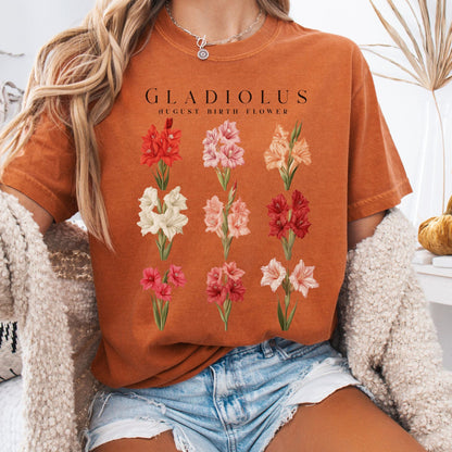 T-Shirt Yam / S Gladiolus August Birth Month Flower Shirt The Mystic Eden