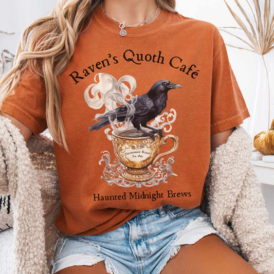 T-Shirt Yam / S Raven Quoth Cafe Poe Shirt - Haunted Midnight Brews The Mystic Eden