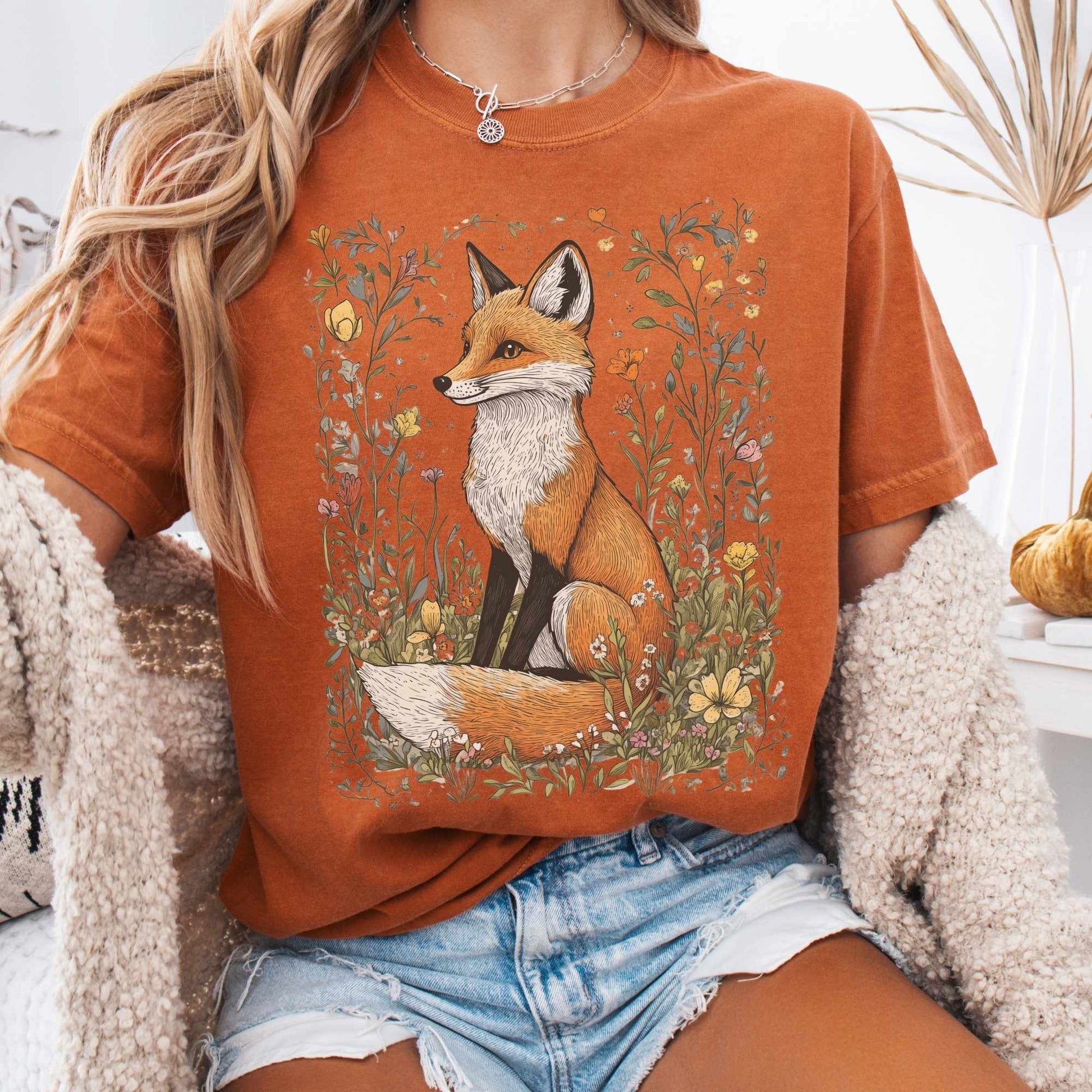 T-Shirt Yam / S Vintage Style Happy Fox Cottagecore Shirt The Mystic Eden
