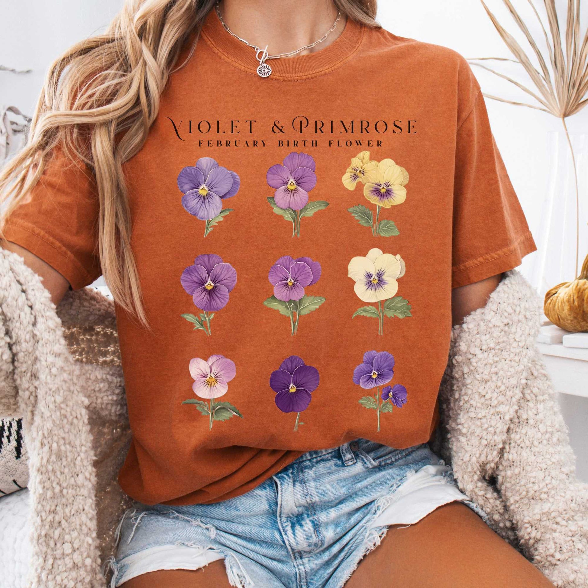T-Shirt Yam / S Violet & Primrose February Birth Month Flower Shirt The Mystic Eden