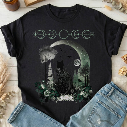 T-Shirts Black / S Mystical Black Cat Design T-Shirt The Mystic Eden