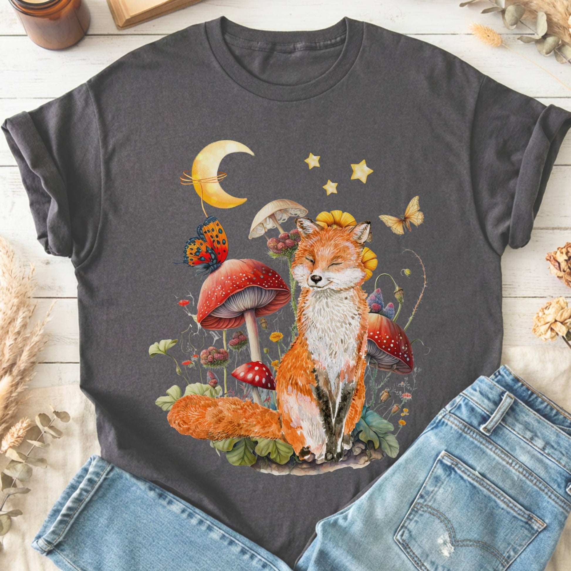 T-Shirts Charcoal / S Cottagecore Fox T-Shirt The Mystic Eden