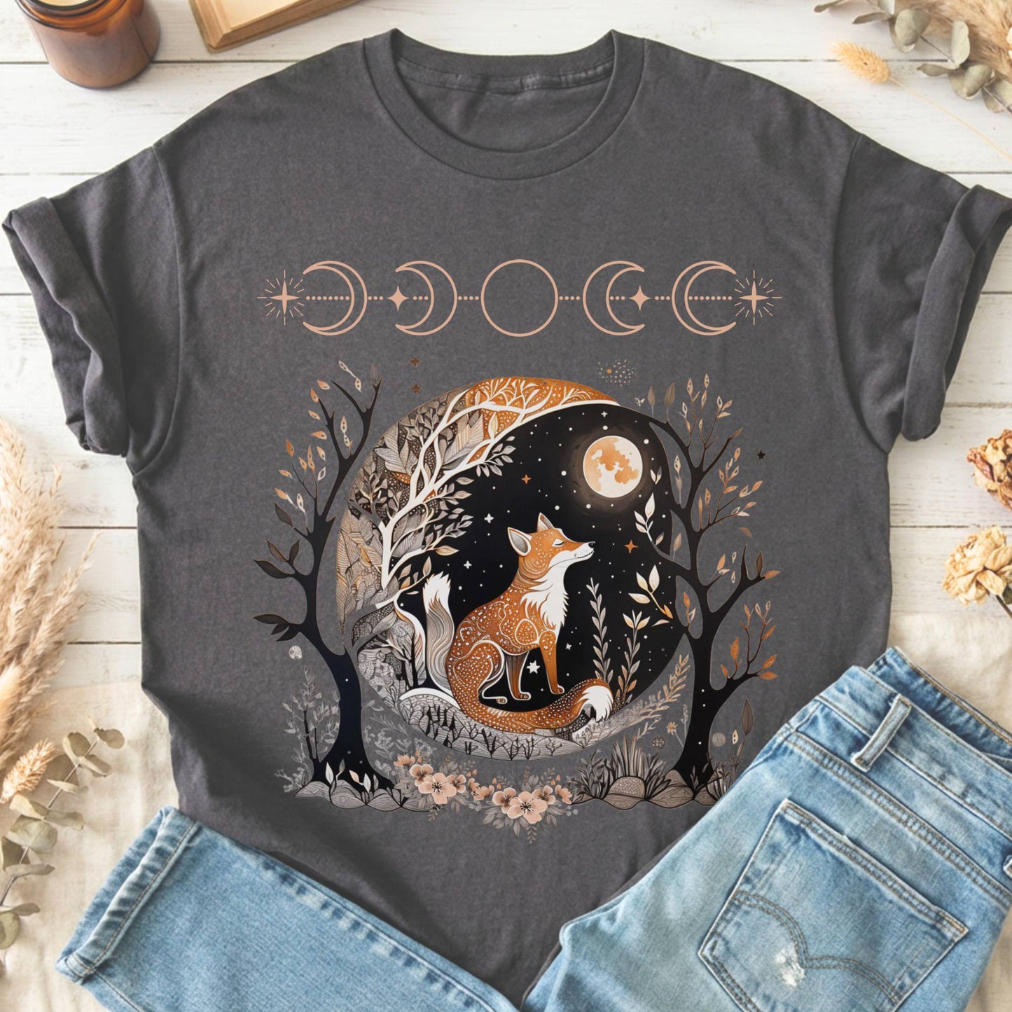 T-Shirts Charcoal / S Fox Whimsigoth T-Shirt The Mystic Eden