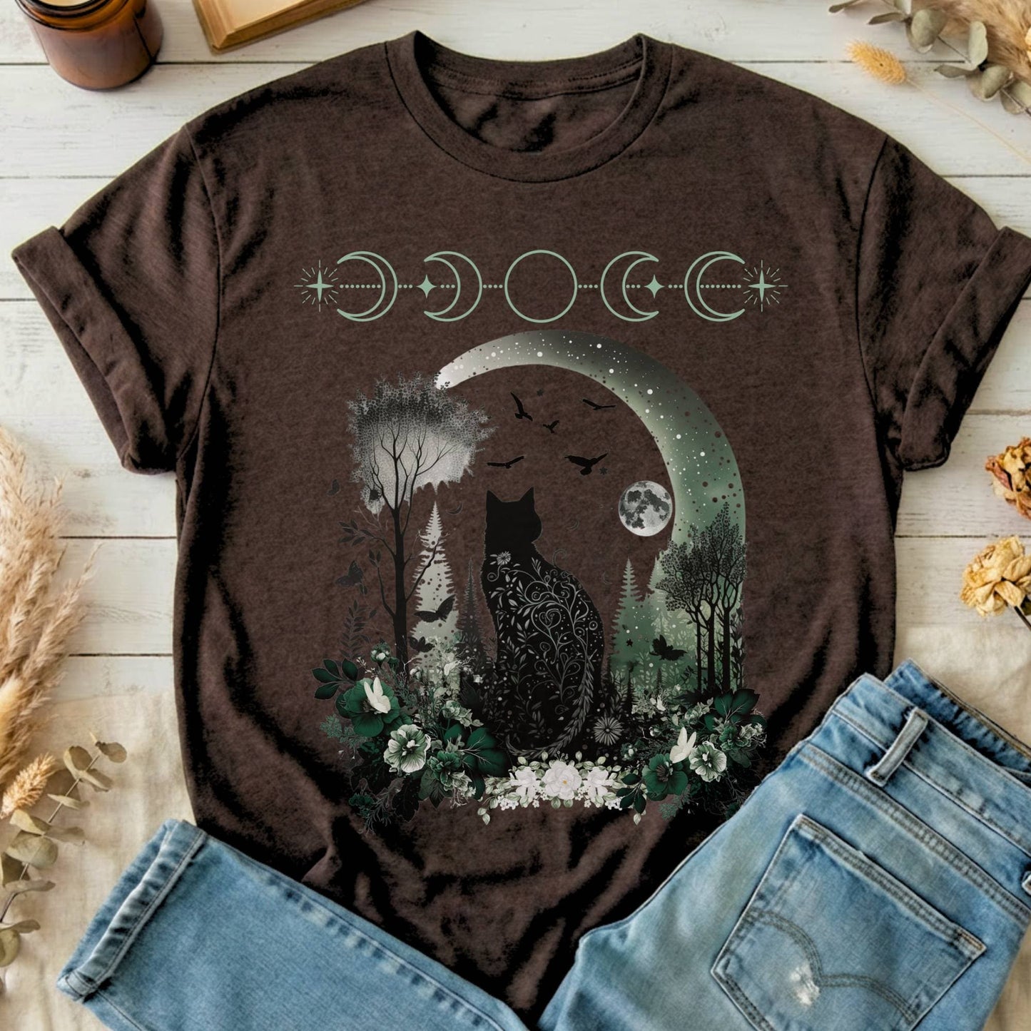 T-Shirts Dark Chocolate / S Mystical Black Cat Design T-Shirt The Mystic Eden