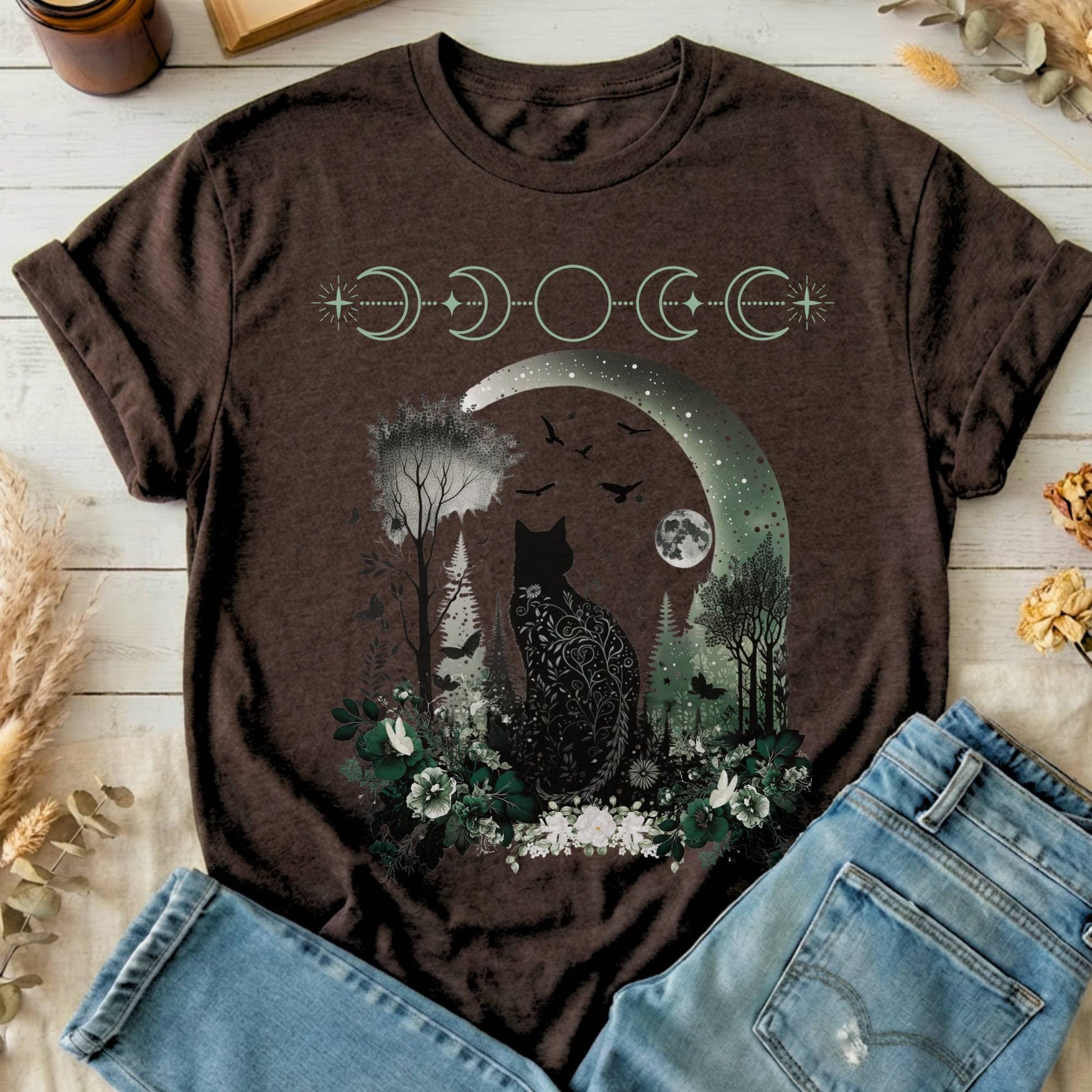 T-Shirts Dark Chocolate / S Mystical Black Cat Design T-Shirt The Mystic Eden