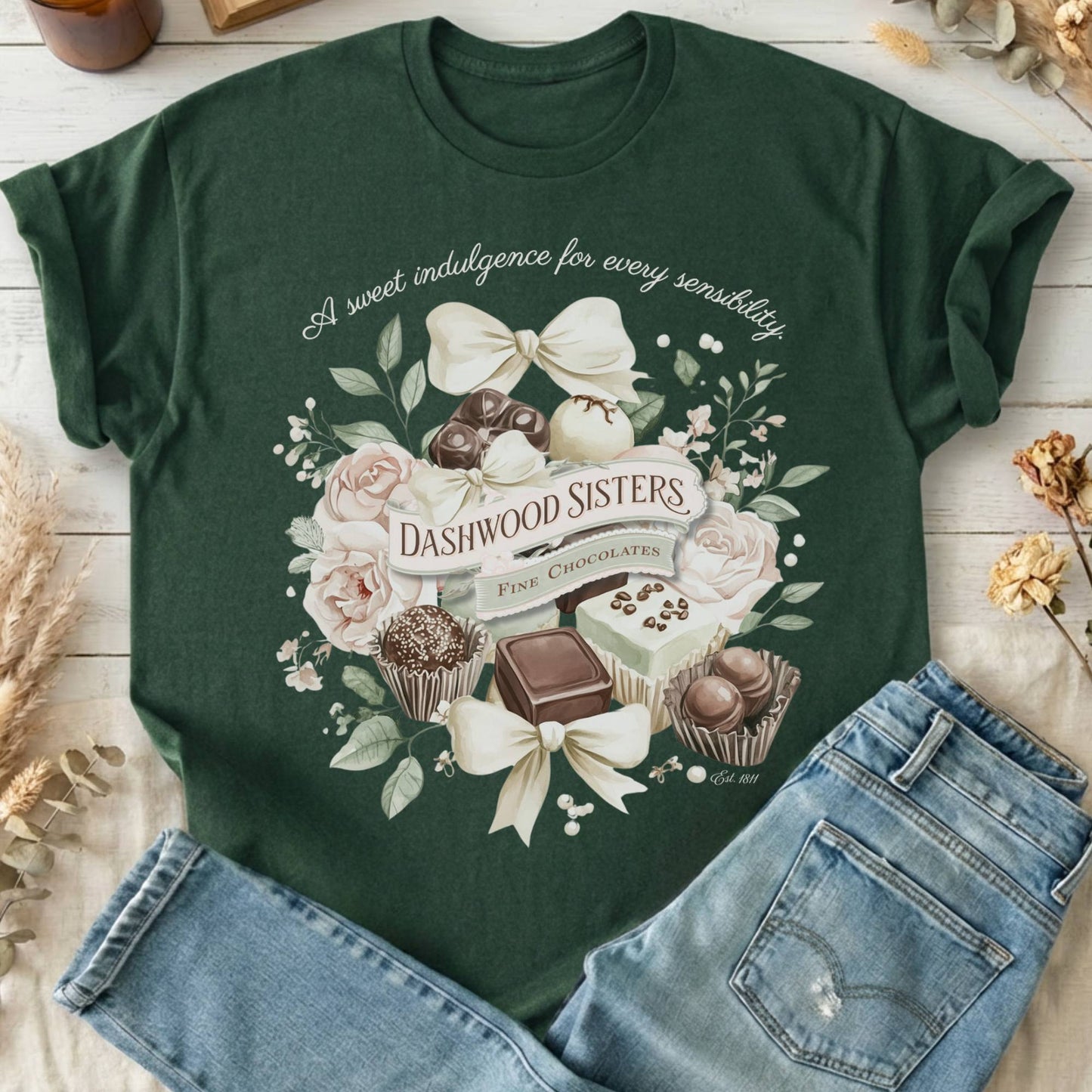 T-Shirts Forest Green / S Dashwood Sisters Fine Chocolates Sense & Sensibility T-Shirt The Mystic Eden
