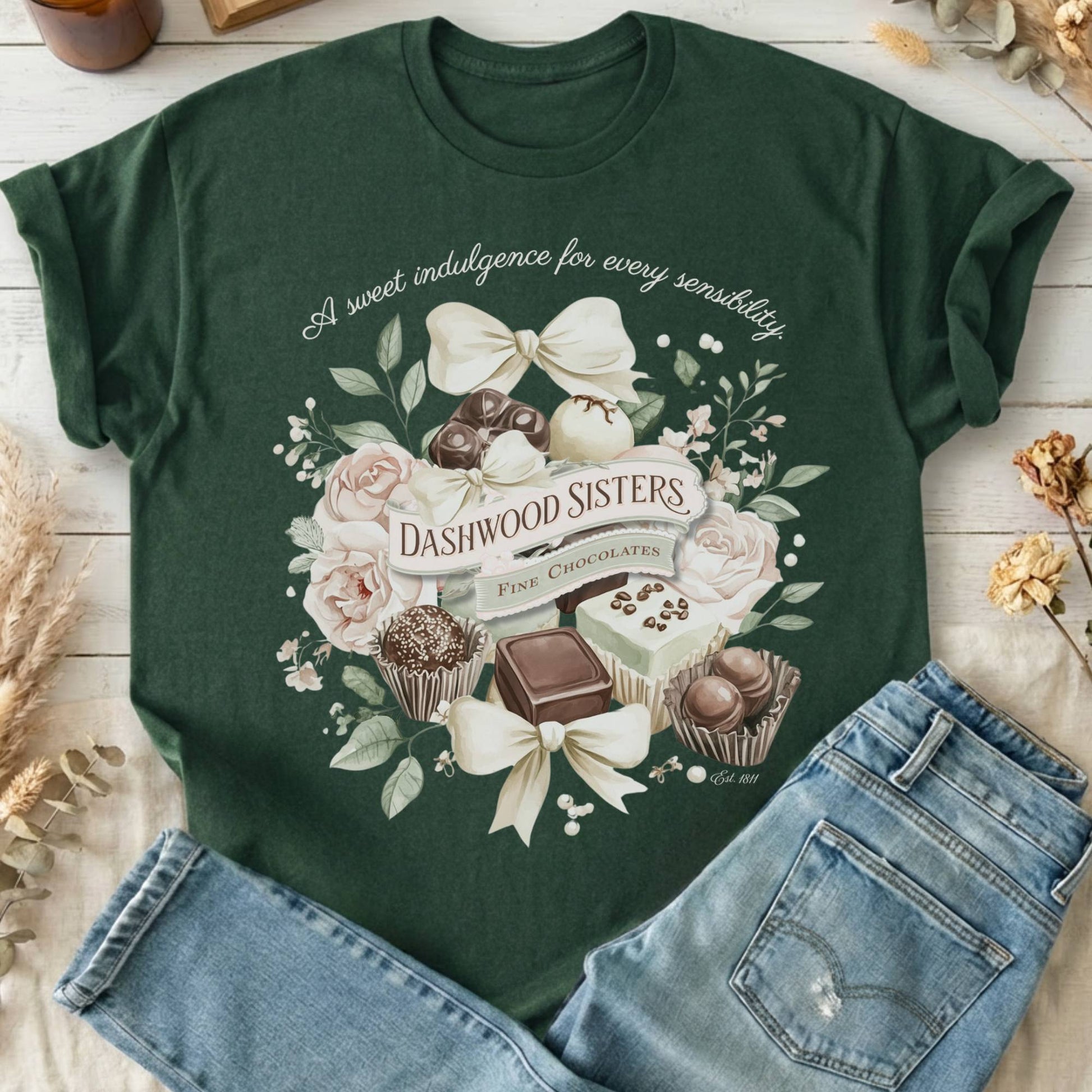 T-Shirts Forest Green / S Dashwood Sisters Fine Chocolates Sense & Sensibility T-Shirt The Mystic Eden