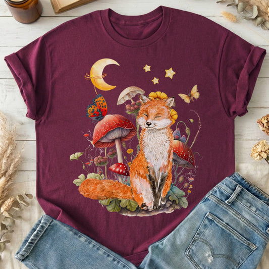 T-Shirts Maroon / S Cottagecore Fox T-Shirt The Mystic Eden