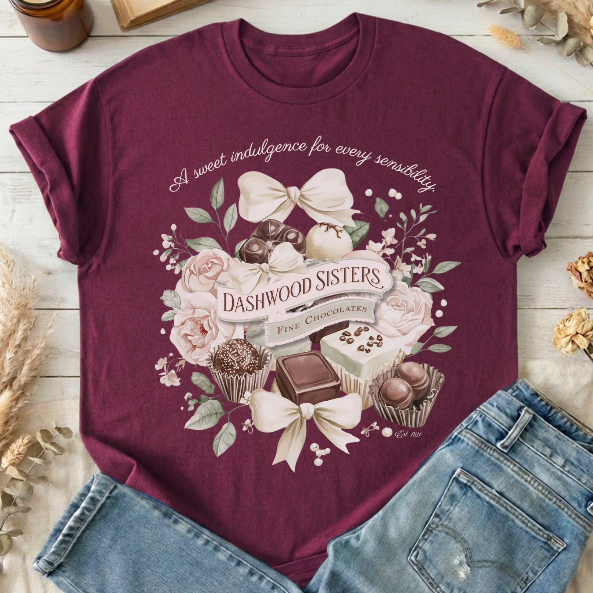 T-Shirts Maroon / S Dashwood Sisters Fine Chocolates Sense & Sensibility T-Shirt The Mystic Eden