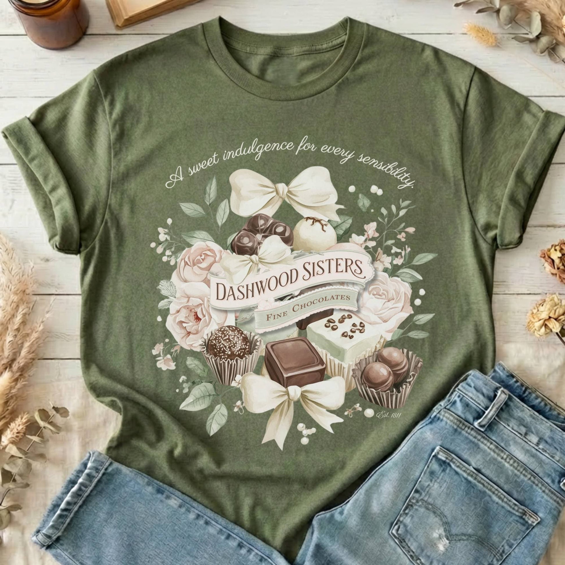 T-Shirts Military Green / S Dashwood Sisters Fine Chocolates Sense & Sensibility T-Shirt The Mystic Eden