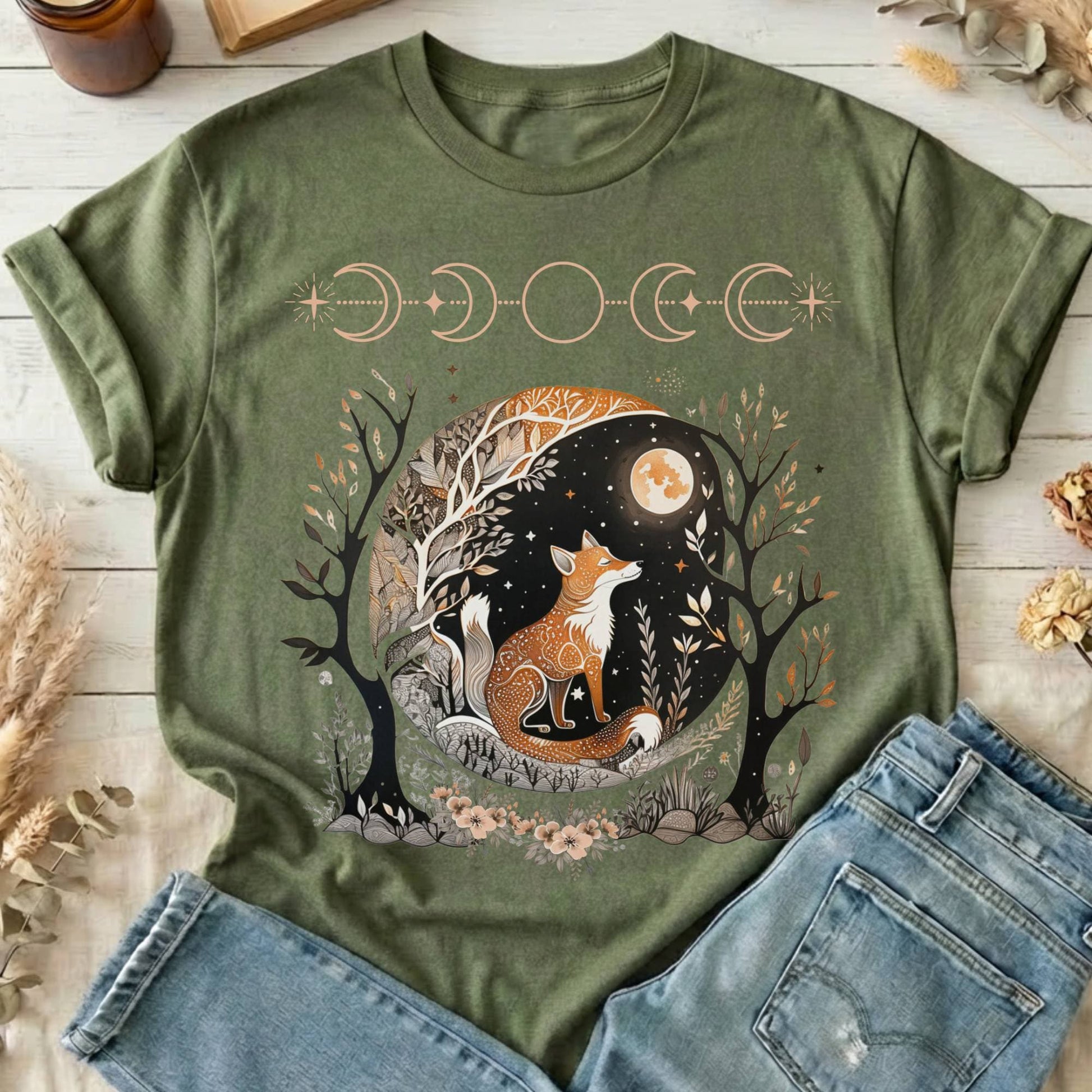 T-Shirts Military Green / S Fox Whimsigoth T-Shirt The Mystic Eden