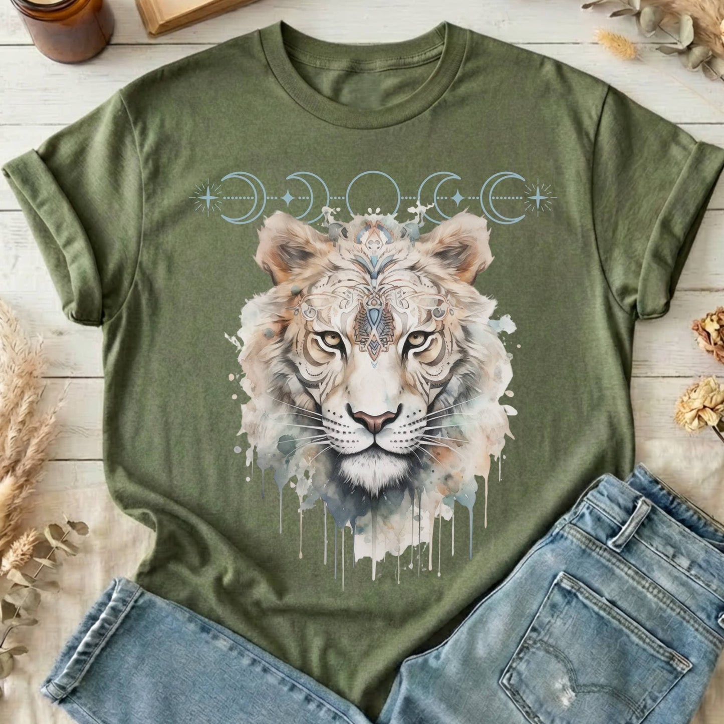 T-Shirts Military Green / S Mystical White Tiger T-Shirt The Mystic Eden