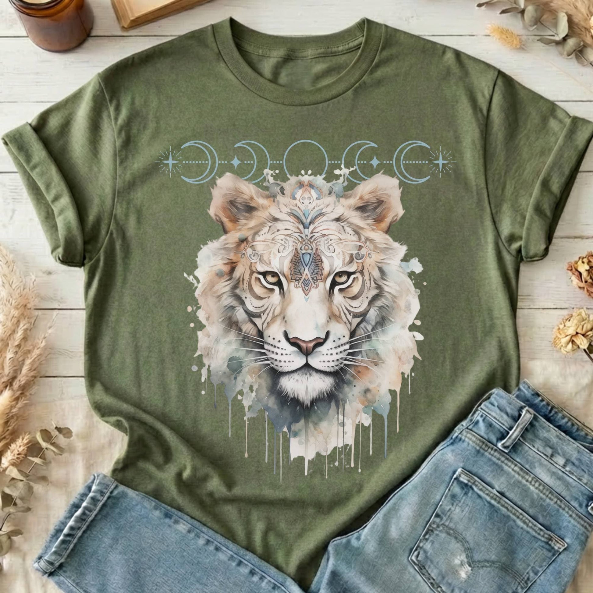 T-Shirts Military Green / S Mystical White Tiger T-Shirt The Mystic Eden