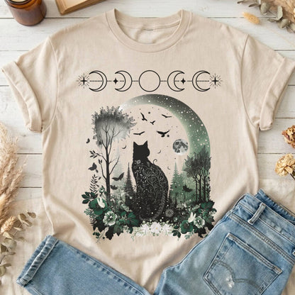 T-Shirts Sand / S Mystical Black Cat Design T-Shirt The Mystic Eden