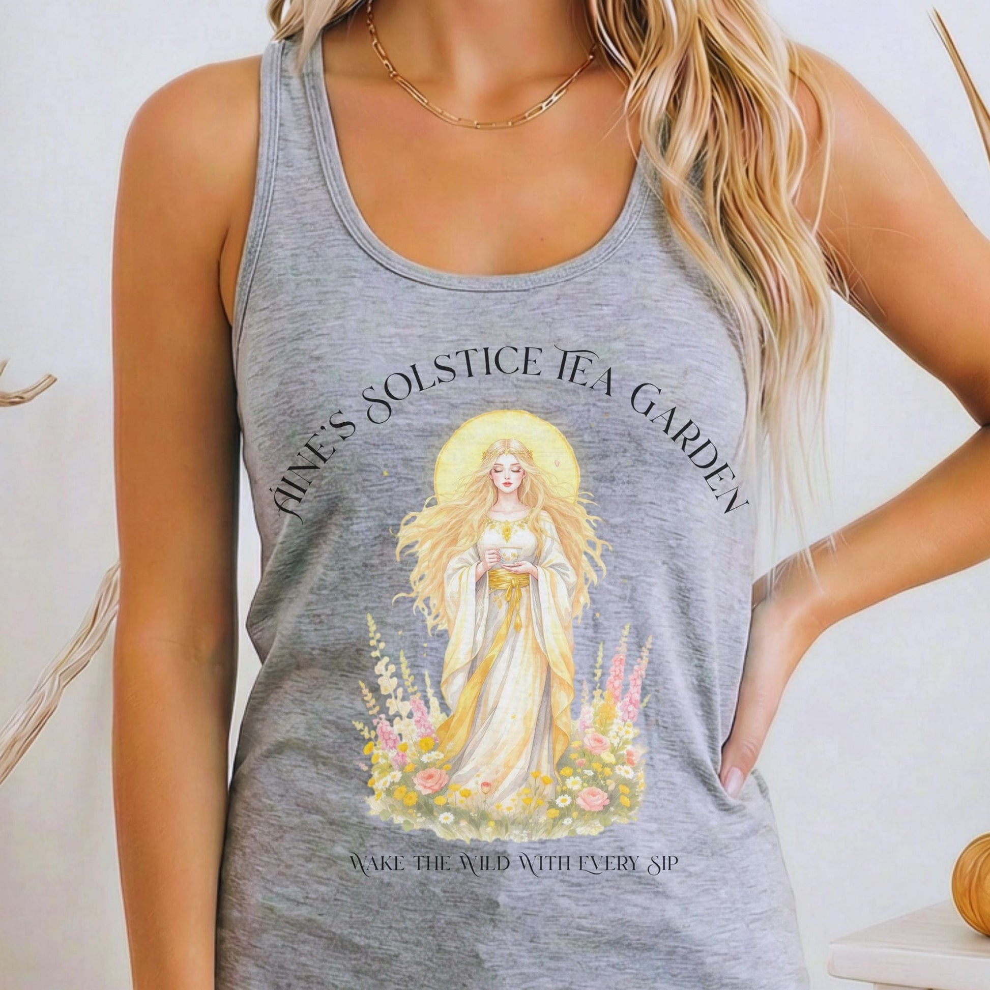 Tank Top Heather Grey / XS Áine's Solstice Tea Garden Radiant Goddess Women's Lightweight Tank Top The Mystic Eden