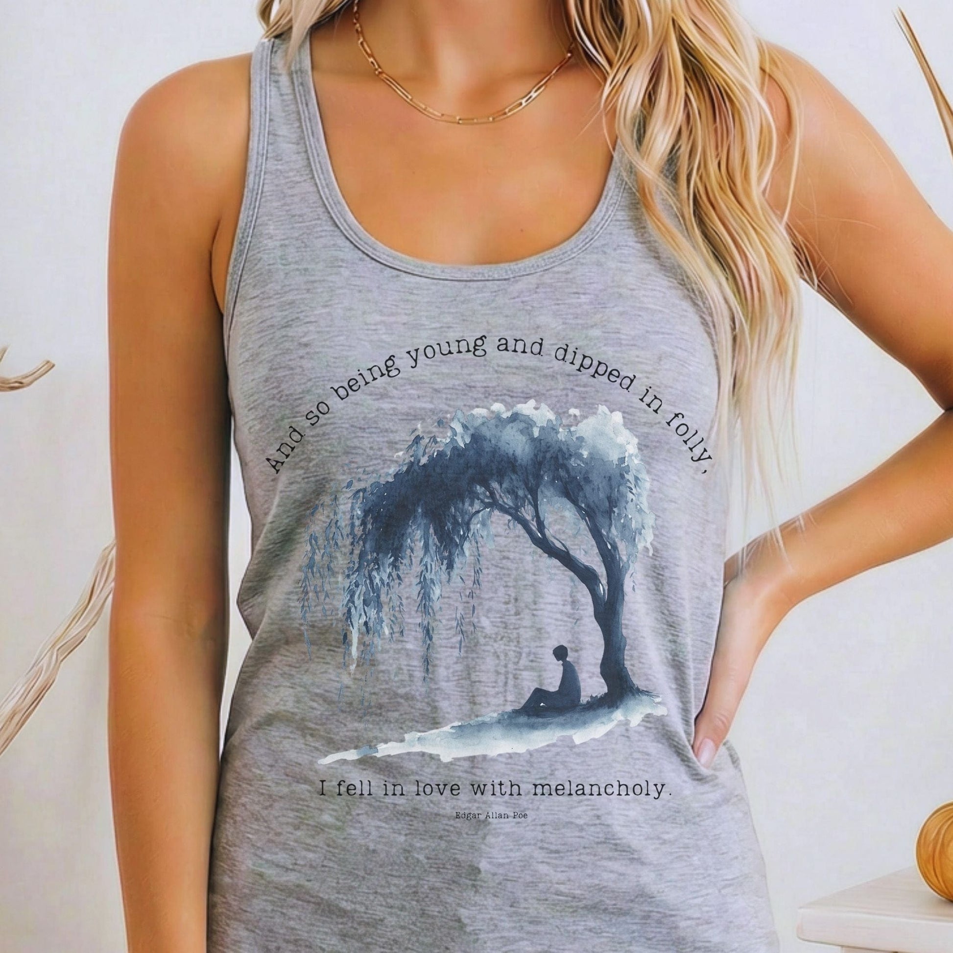 Tank Top Heather Grey / XS And So Being Young Edgar Allan Poe Women's Racerback Tank Top The Mystic Eden