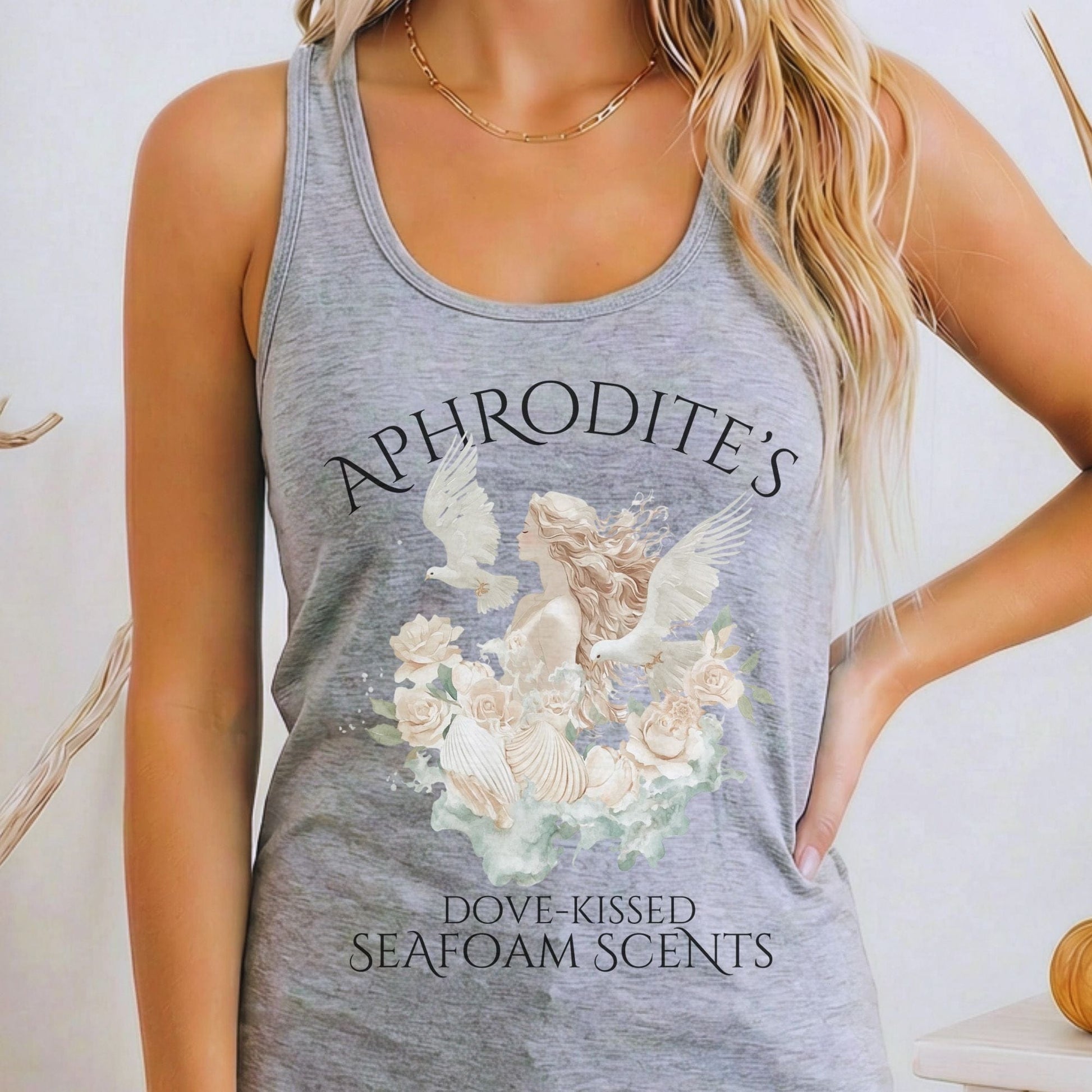 Tank Top Heather Grey / XS Aphrodite's Dove-Kissed Seafoam Scents Women's Racerback Tank Top The Mystic Eden
