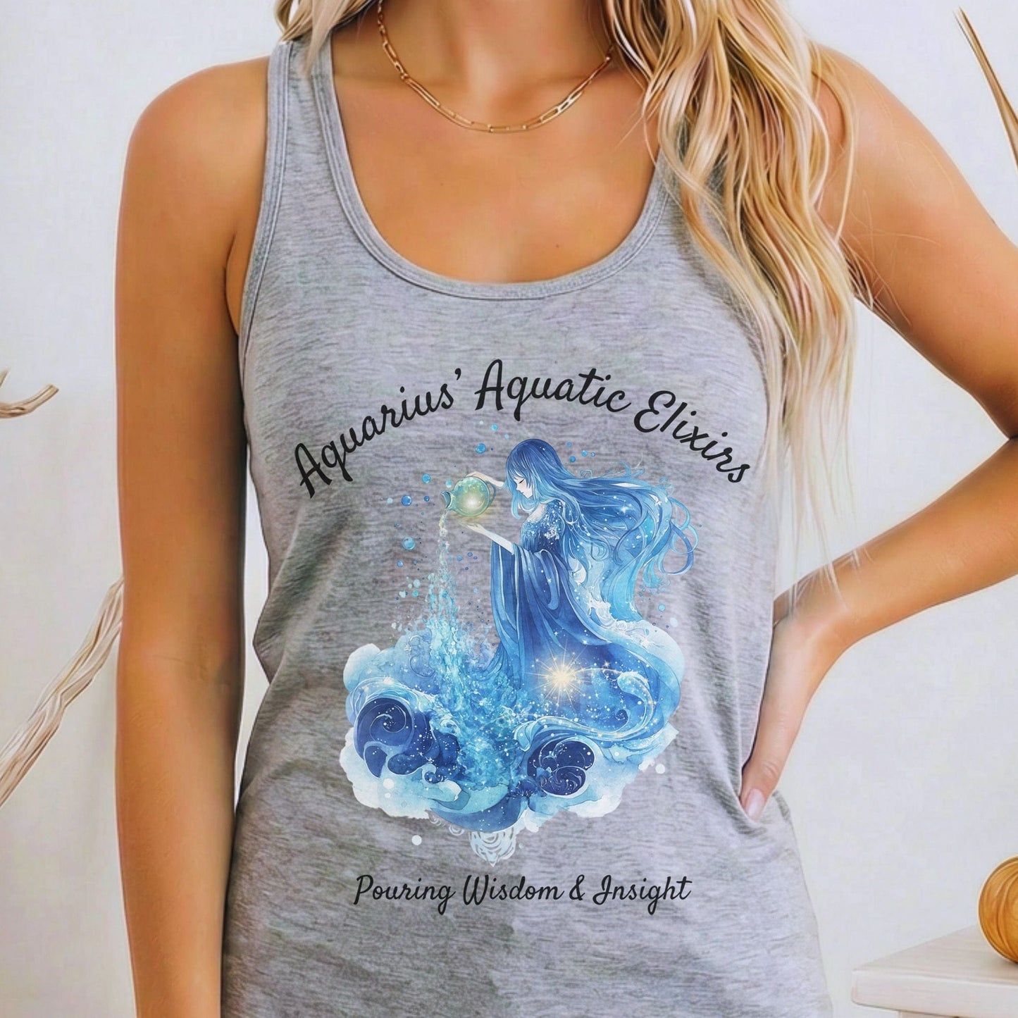 Tank Top Heather Grey / XS Aquarius' Aquatic Elixirs Zodiac Women's Racerback Tank Top The Mystic Eden