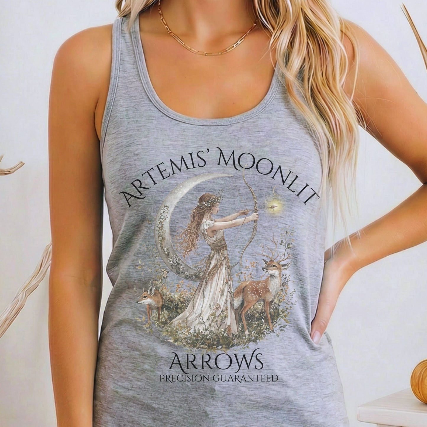 Tank Top Heather Grey / XS Artemis' Moonlit Arrows Women's Racerback Tank Top The Mystic Eden