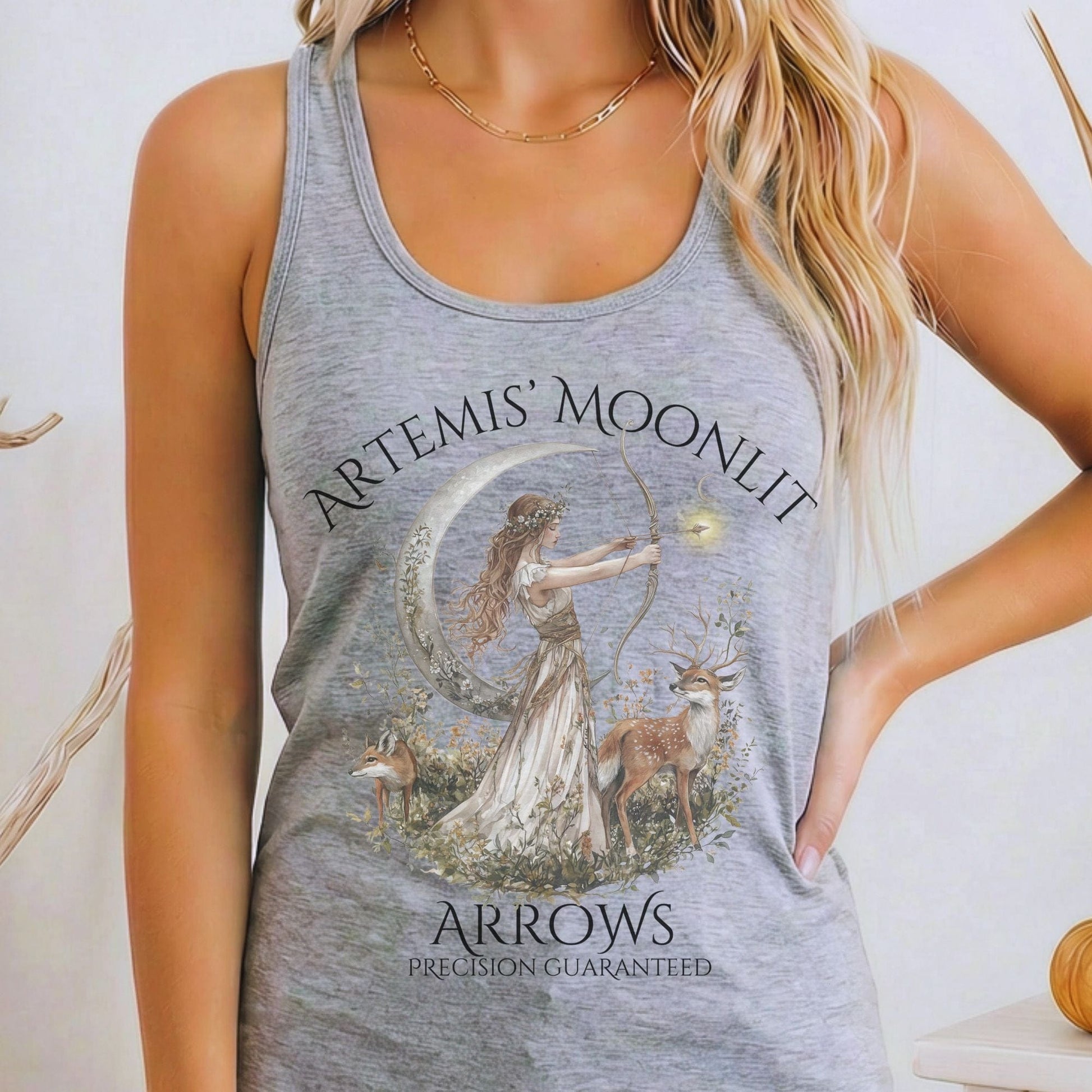 Tank Top Heather Grey / XS Artemis' Moonlit Arrows Women's Racerback Tank Top The Mystic Eden