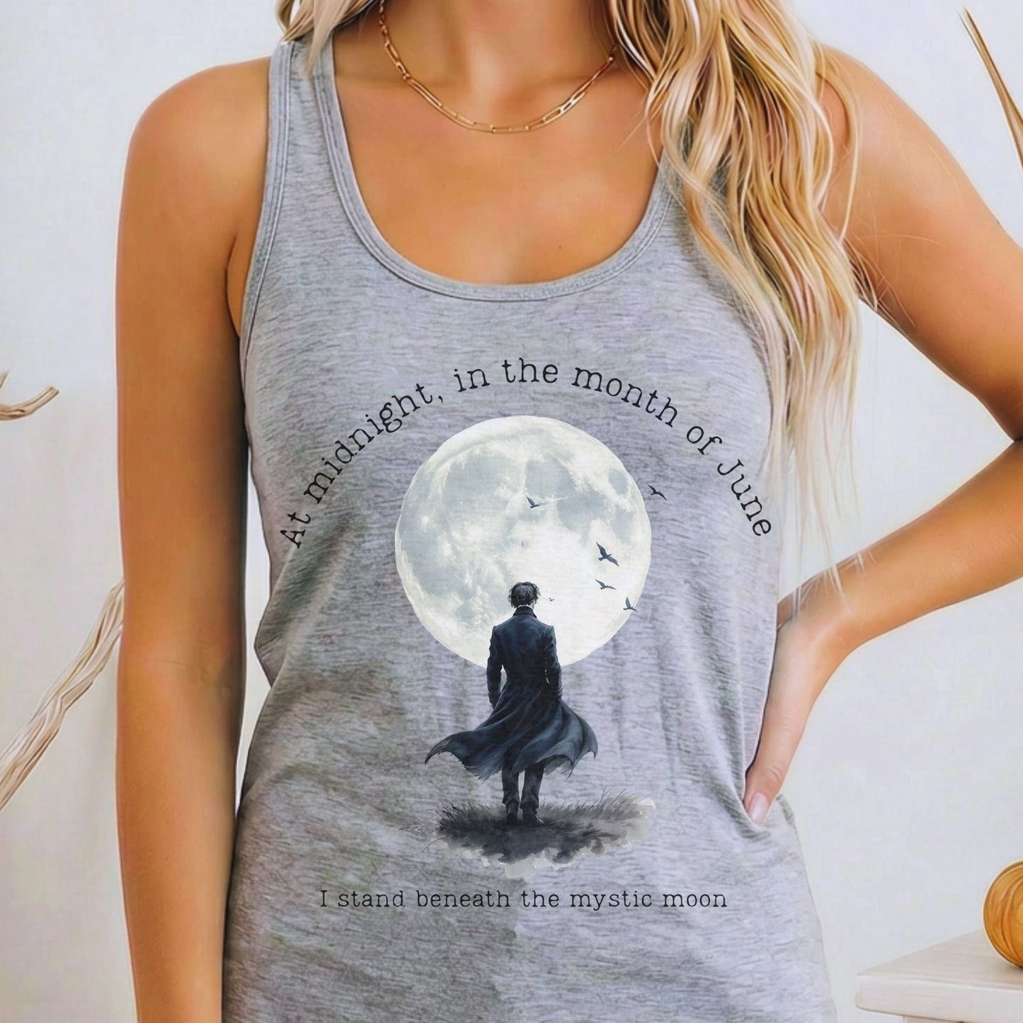 Tank Top Heather Grey / XS At midnight in June Mystic Moon Scene Women's Lightweight Tank Top The Mystic Eden