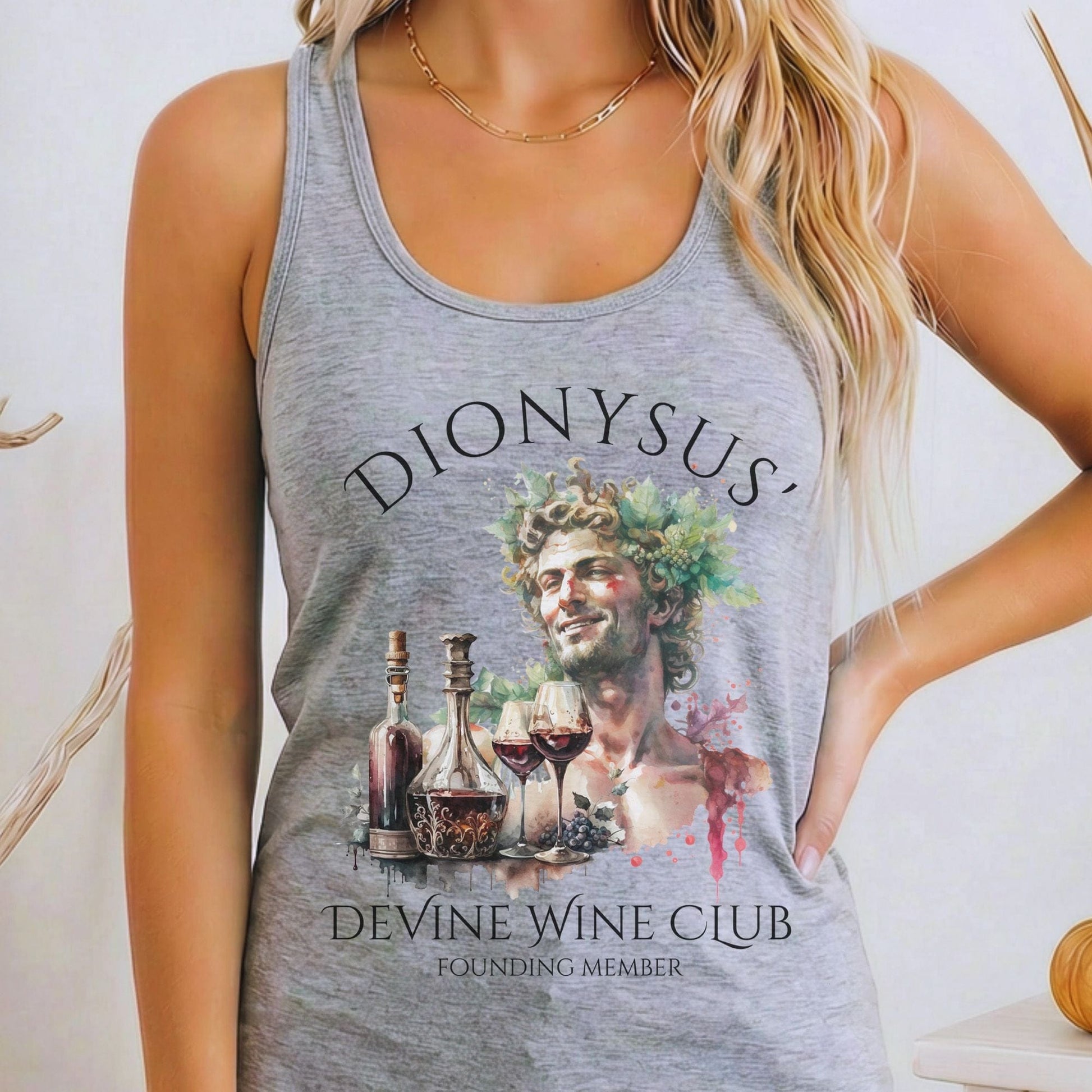 Tank Top Heather Grey / XS Dionysus' Divine Wine Club God of Wine Women's Lightweight Tank Top The Mystic Eden