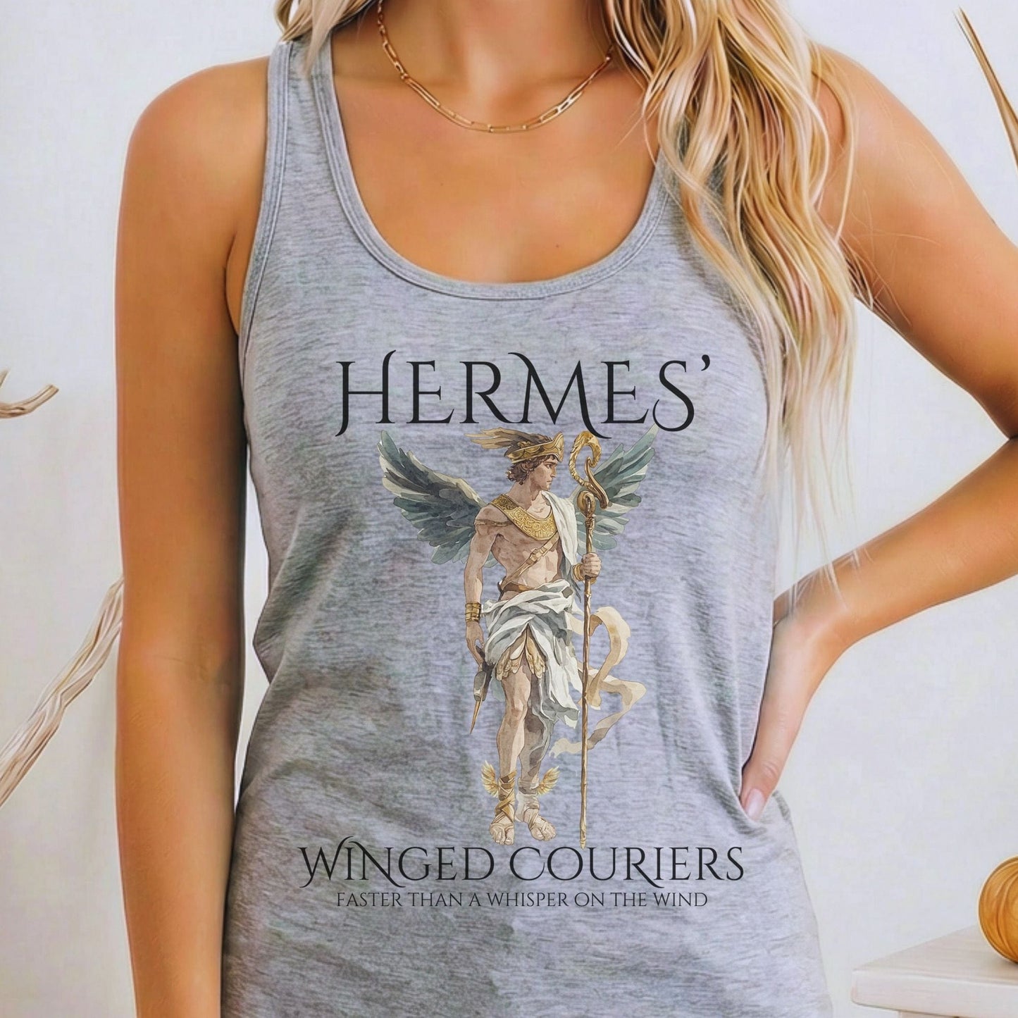 Tank Top Heather Grey / XS Hermes' Winged Couriers Women's Racerback Tank Top The Mystic Eden