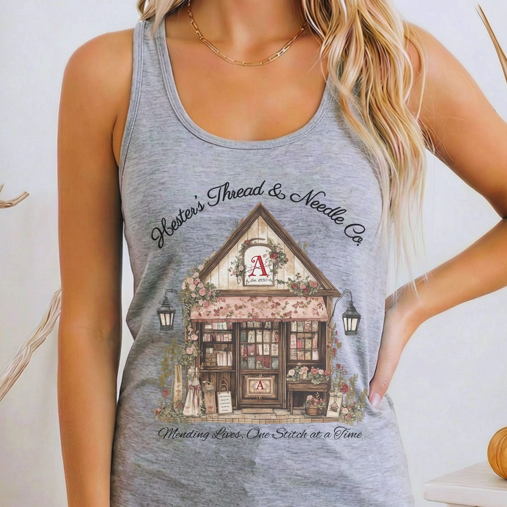 Tank Top Heather Grey / XS Hester's Thread & Needle Co. Scarlet Letter Women's Racerback Tank Top The Mystic Eden