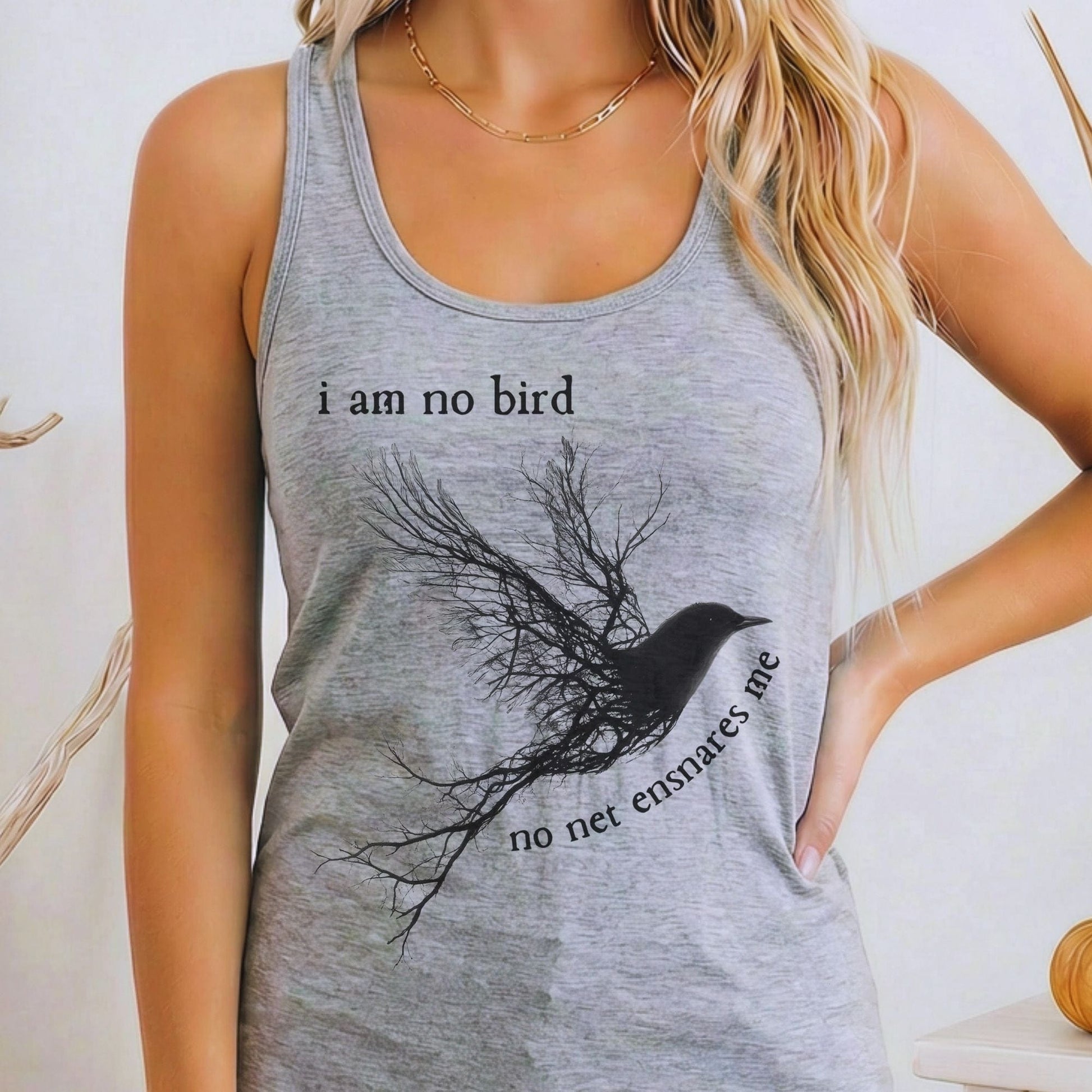 Tank Top Heather Grey / XS I am no bird Jane Eyre Charlotte Brontë Women's Racerback Tank Top The Mystic Eden