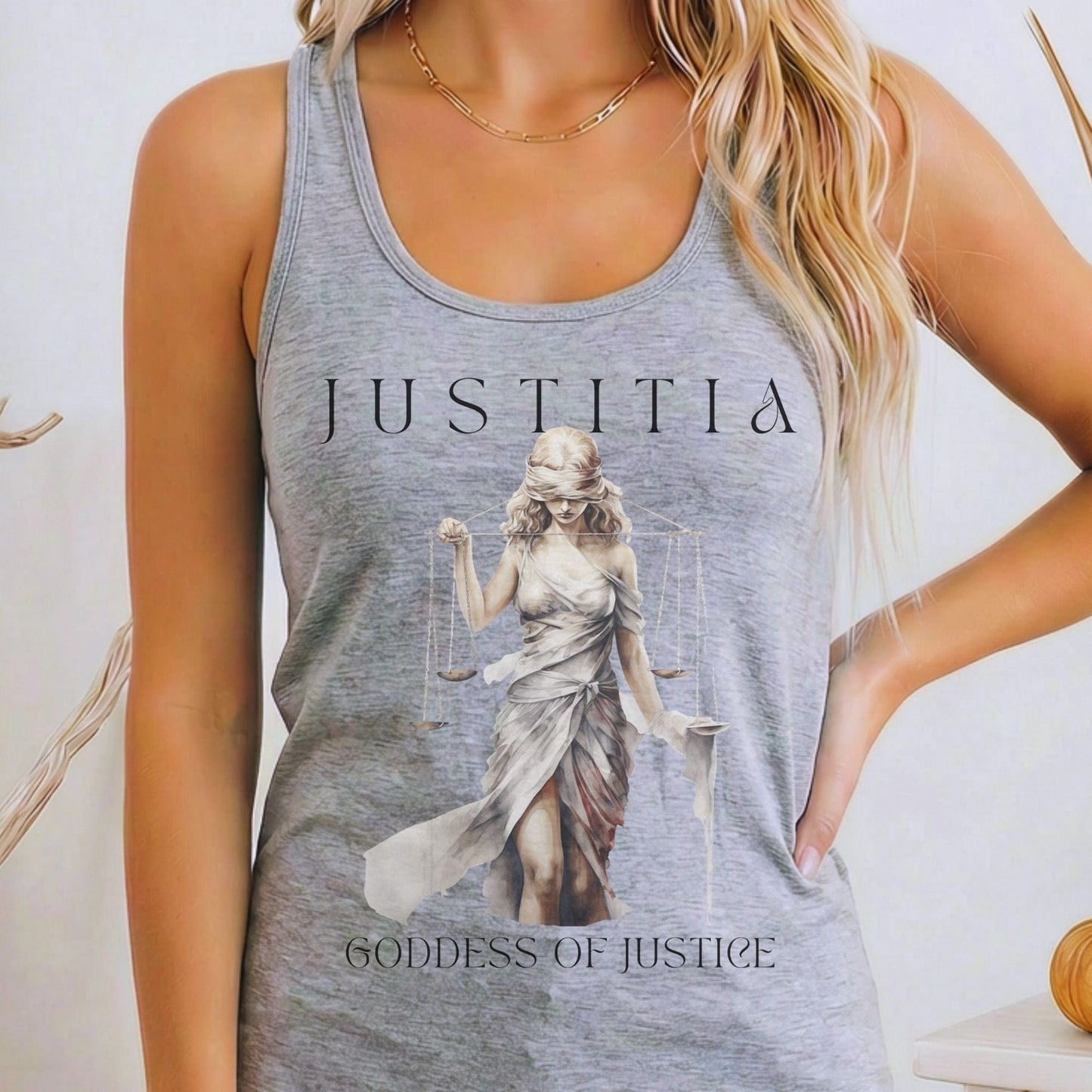 Tank Top Heather Grey / XS Justitia Goddess of Justice Mythology Women's Racerback Tank Top The Mystic Eden