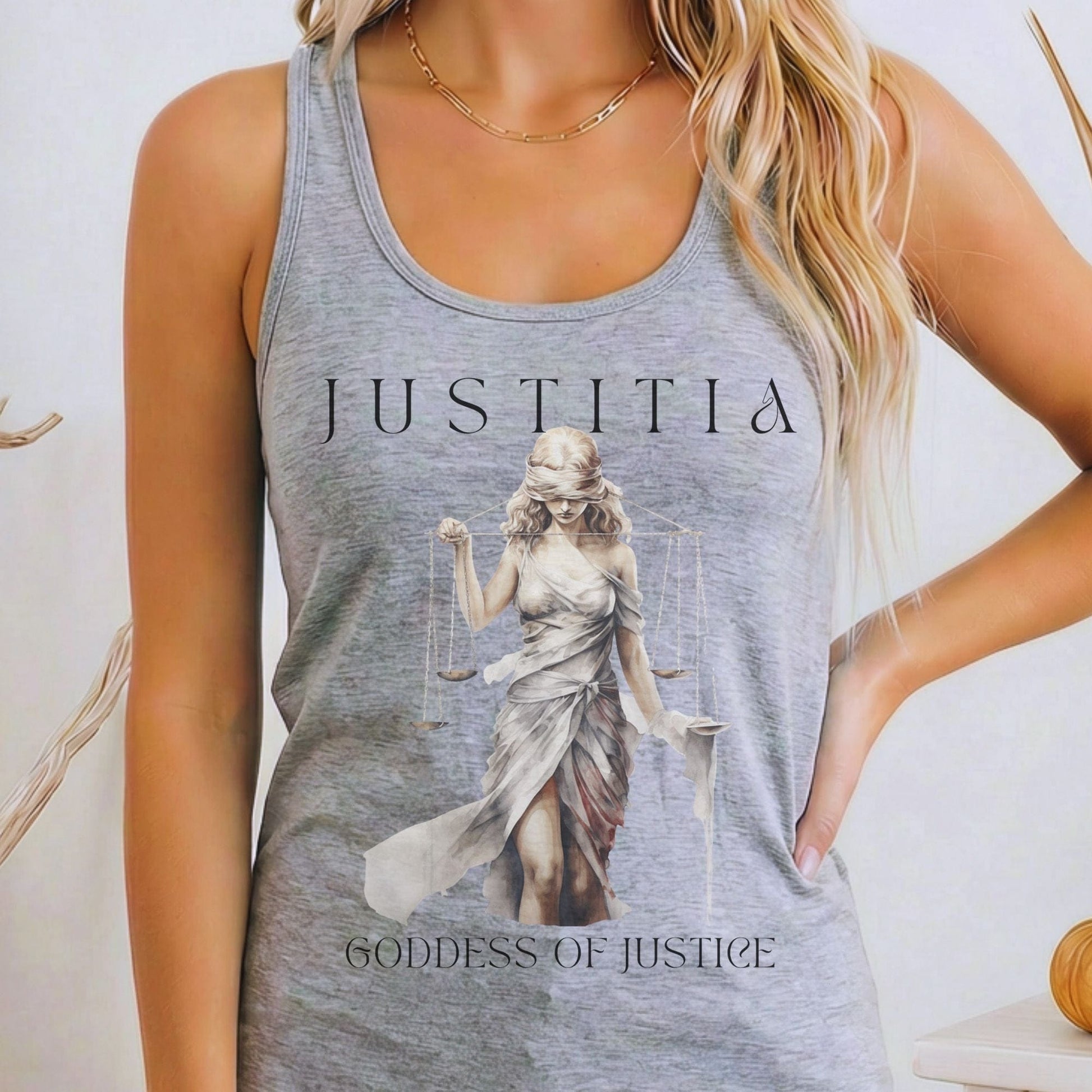Tank Top Heather Grey / XS Justitia Goddess of Justice Mythology Women's Racerback Tank Top The Mystic Eden