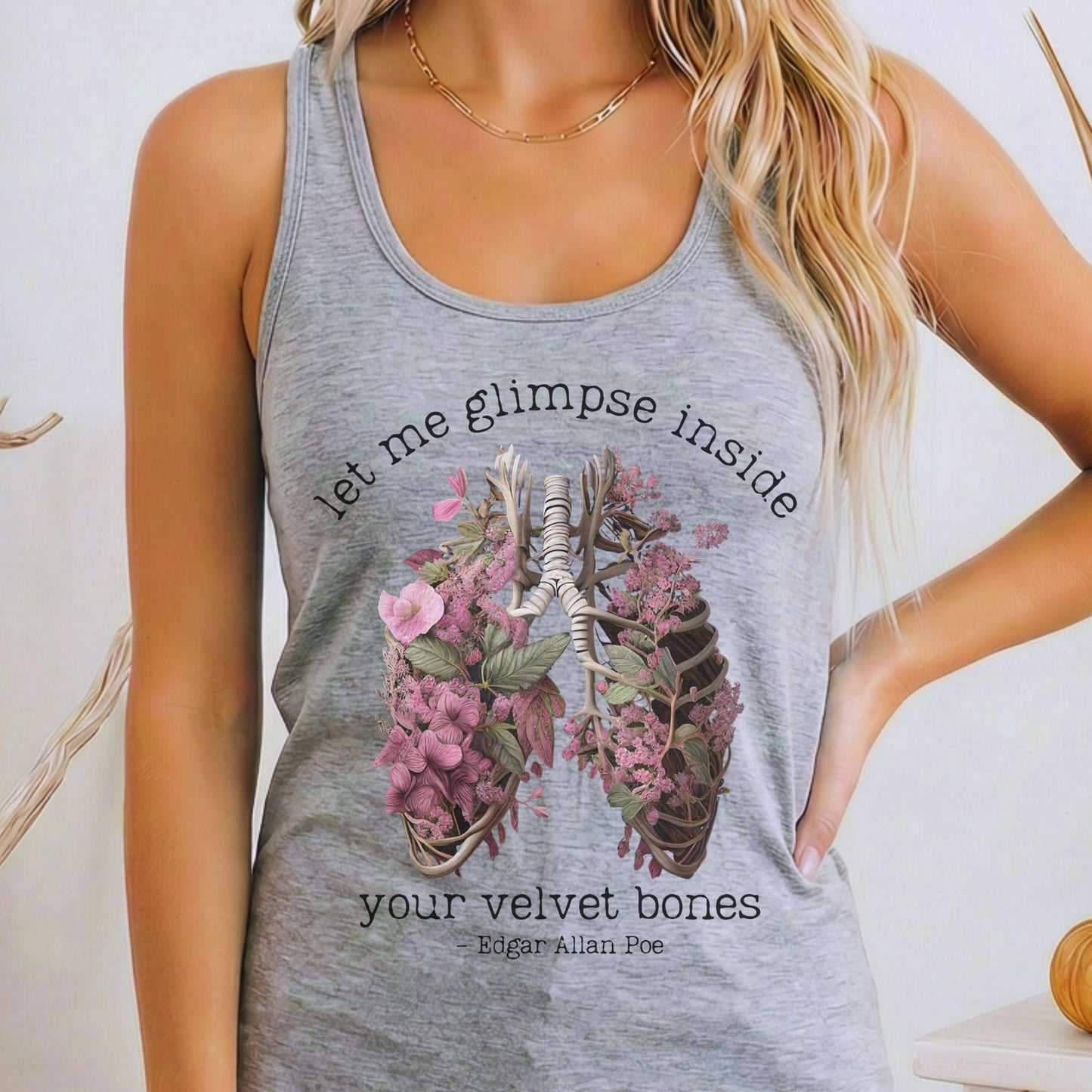 Tank Top Heather Grey / XS Let Me Glimpse Inside Your Velvet Bones Women's Racerback Tank Top The Mystic Eden