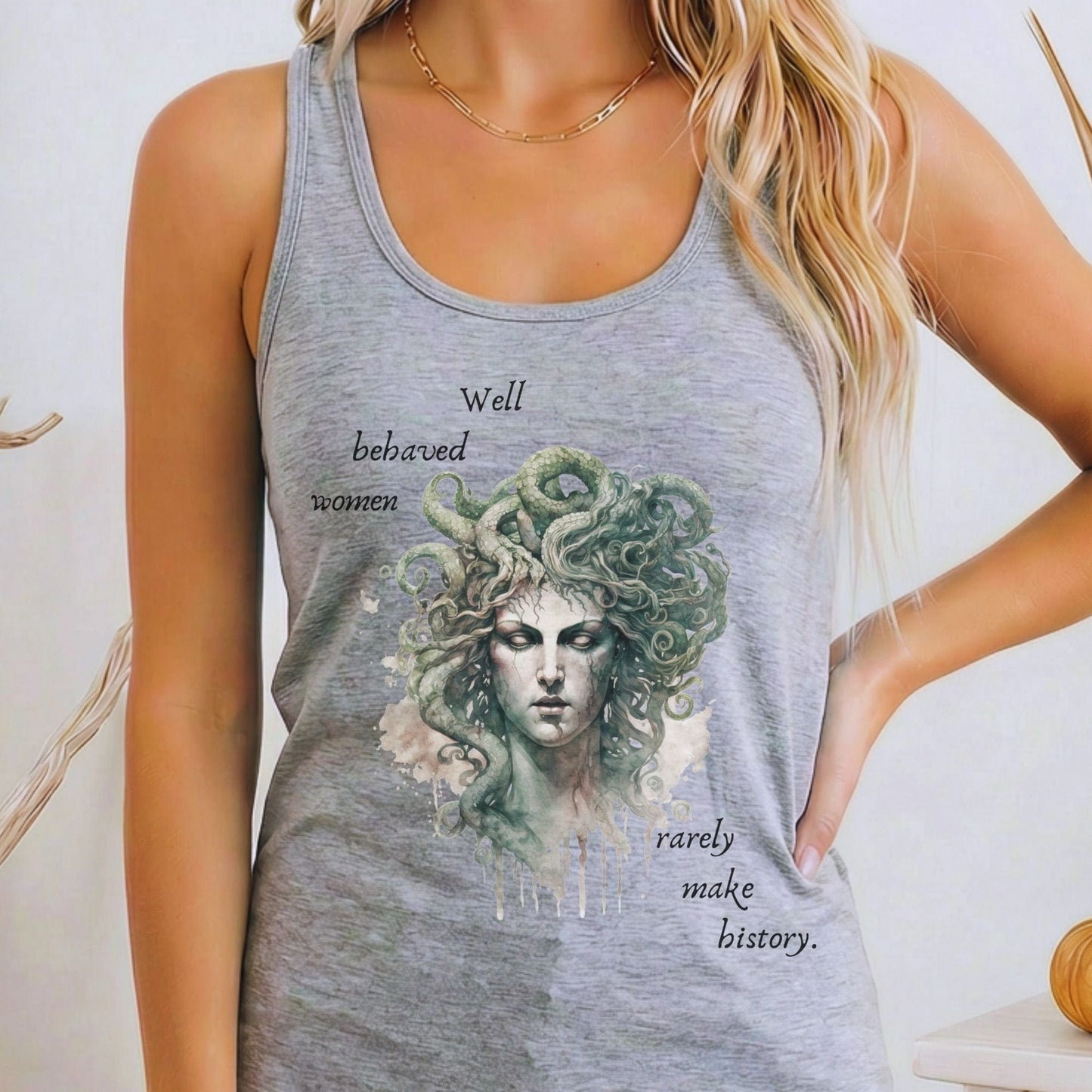 Tank Top Heather Grey / XS Medusa Greek Mythology Women's Lightweight Racerback Tank Top The Mystic Eden