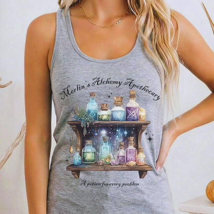 Tank Top Heather Grey / XS Merlin's Alchemy Apothecary Women's Racerback Tank Top The Mystic Eden