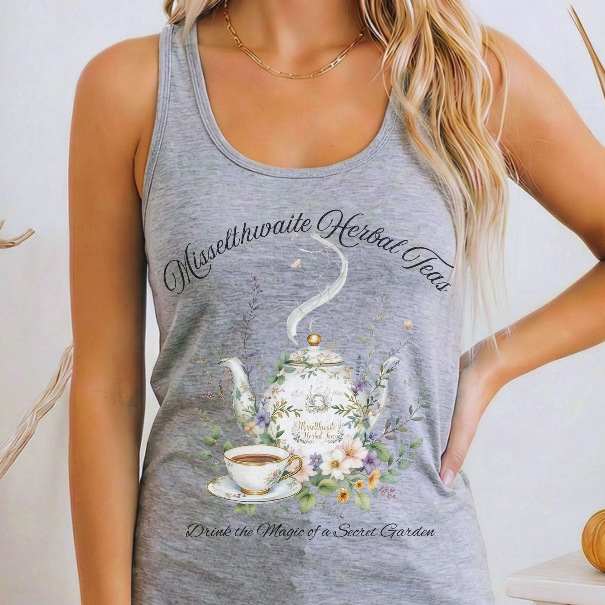 Tank Top Heather Grey / XS Misselthwaite Herbal Tea The Secret Garden Women's Racerback Tank Top The Mystic Eden
