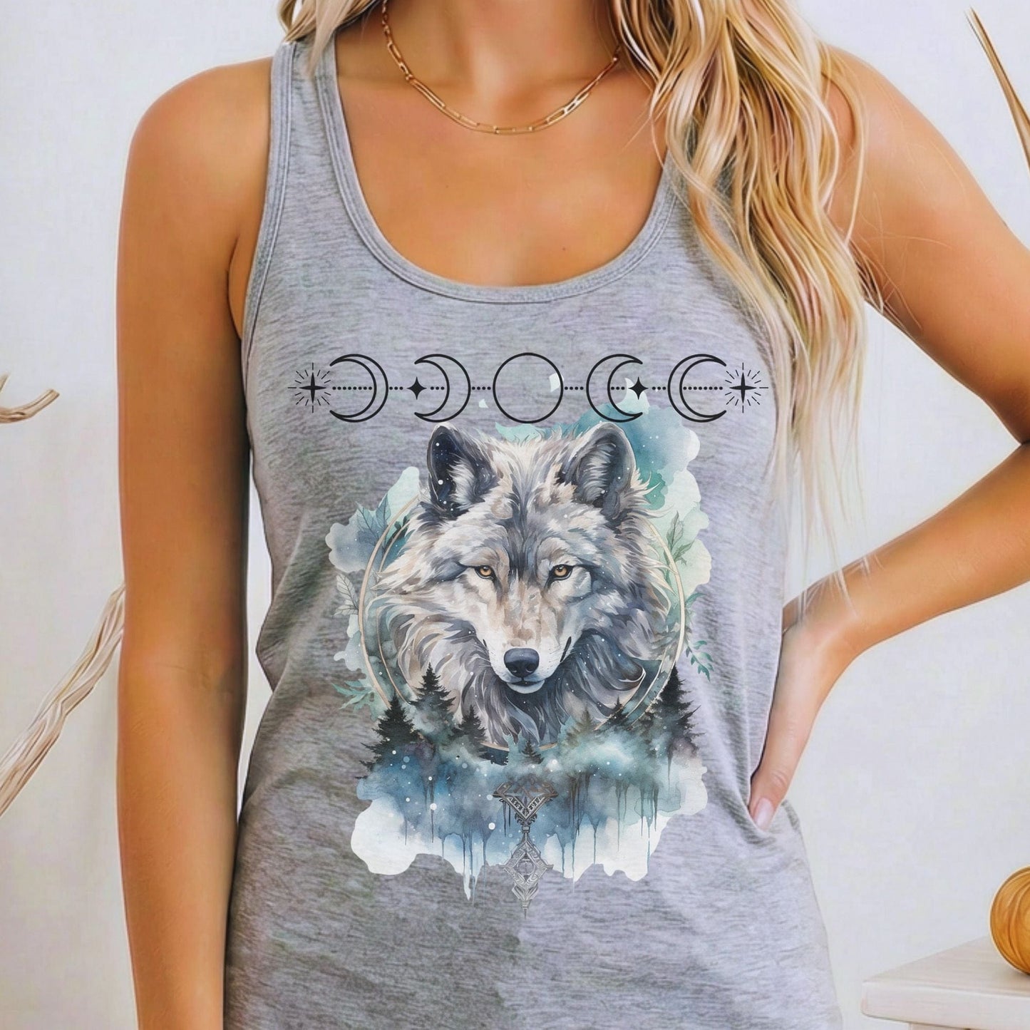 Tank Top Heather Grey / XS Moonlit Wolf Women’s Racerback Tank Top The Mystic Eden