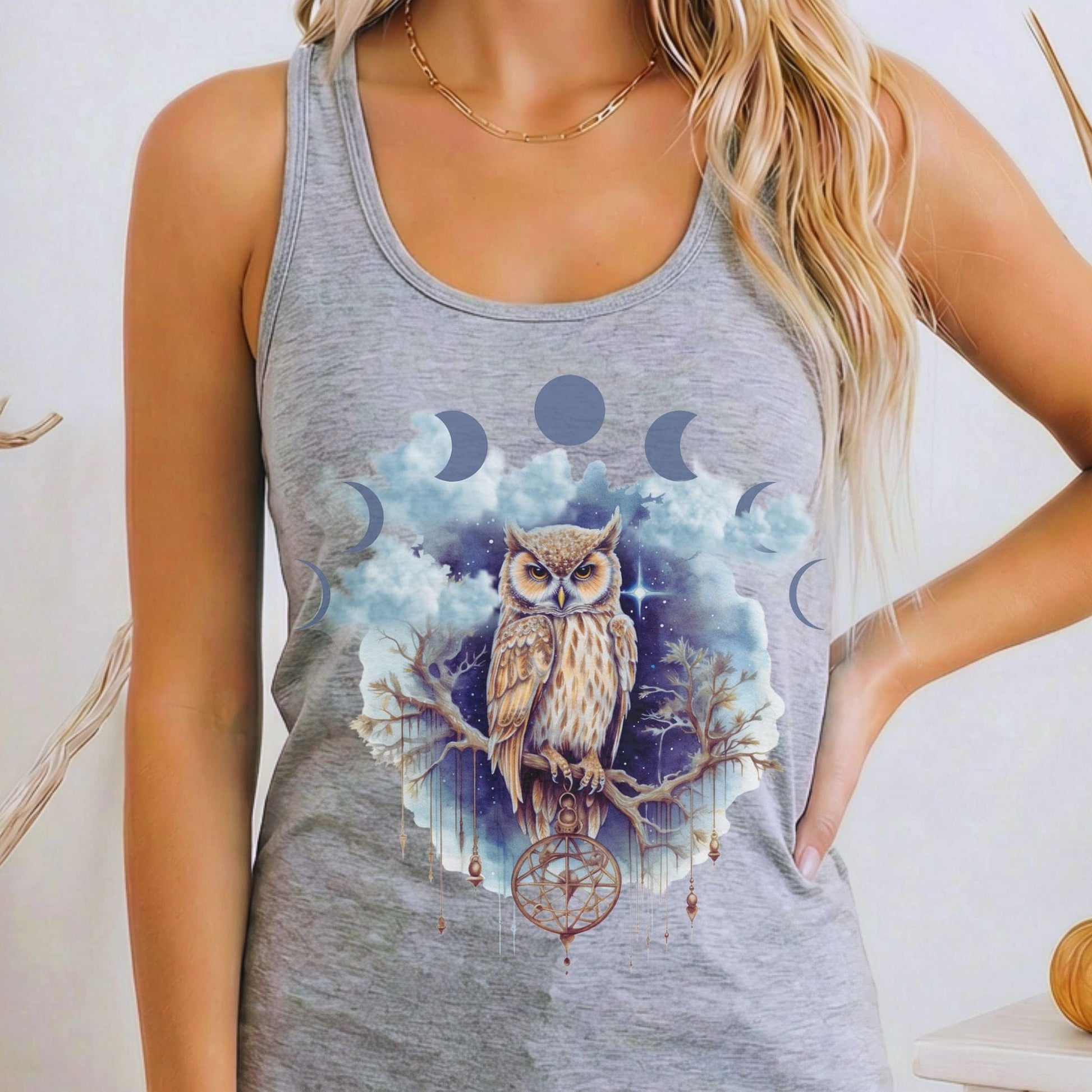 Tank Top Heather Grey / XS Mystical Owl Women's Racerback Tank Top The Mystic Eden