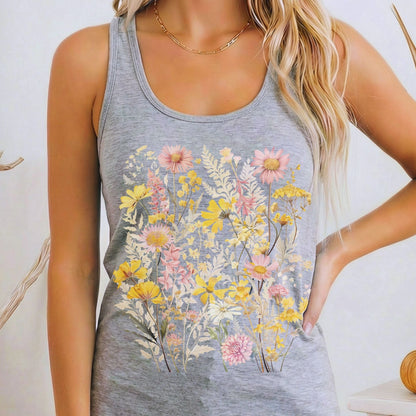 Tank Top Heather Grey / XS Spring Floral Wildflower Women's Racerback Tank Top The Mystic Eden