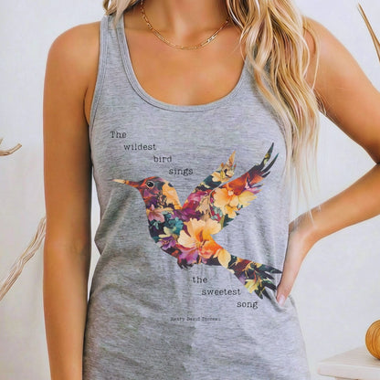 Tank Top Heather Grey / XS The Wildest Bird Sings The Sweetest Song Thoreau Women's Racerback Tank Top The Mystic Eden