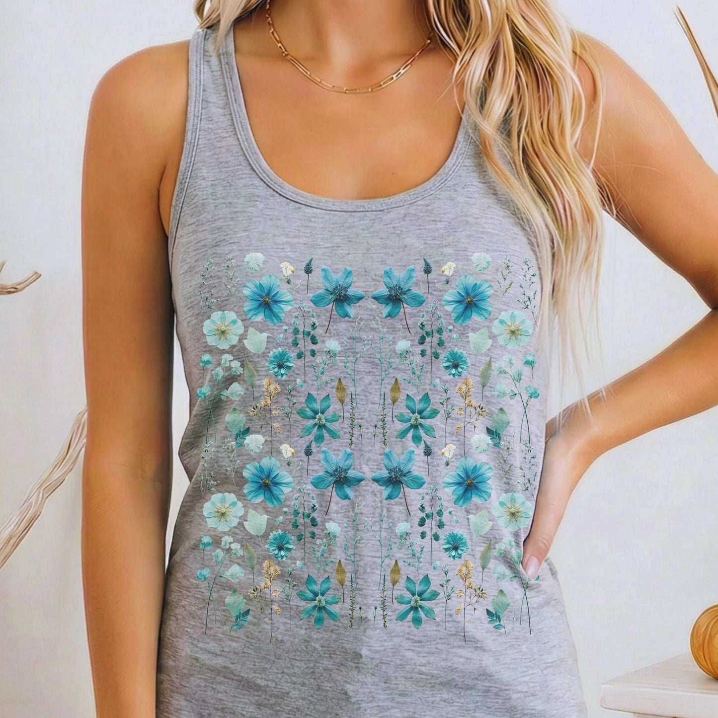 Tank Top Heather Grey / XS Turquoise Wildflower Women's Lightweight Tank Top The Mystic Eden