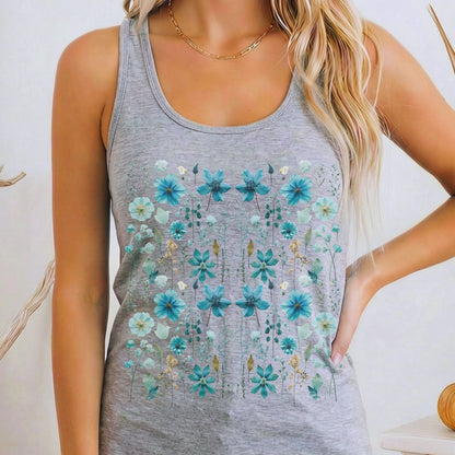 Tank Top Heather Grey / XS Turquoise Wildflower Women's Lightweight Tank Top The Mystic Eden