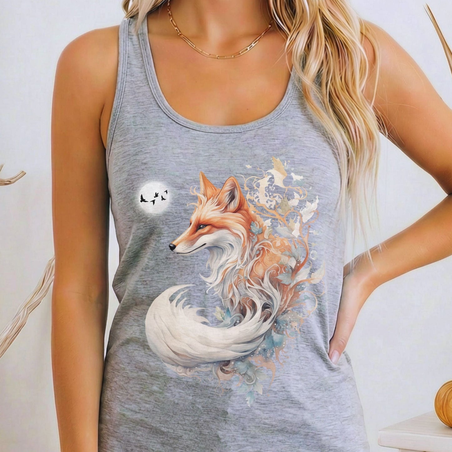 Tank Top Heather Grey / XS Whimsical Fox Women's Racerback Lightweight Tank Top The Mystic Eden