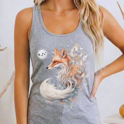 Tank Top Heather Grey / XS Whimsical Fox Women's Racerback Lightweight Tank Top The Mystic Eden