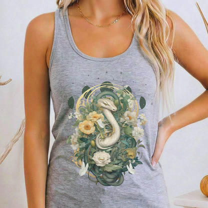 Tank Top Heather Grey / XS Whimsical Snake Women's Racerback Tank Top The Mystic Eden