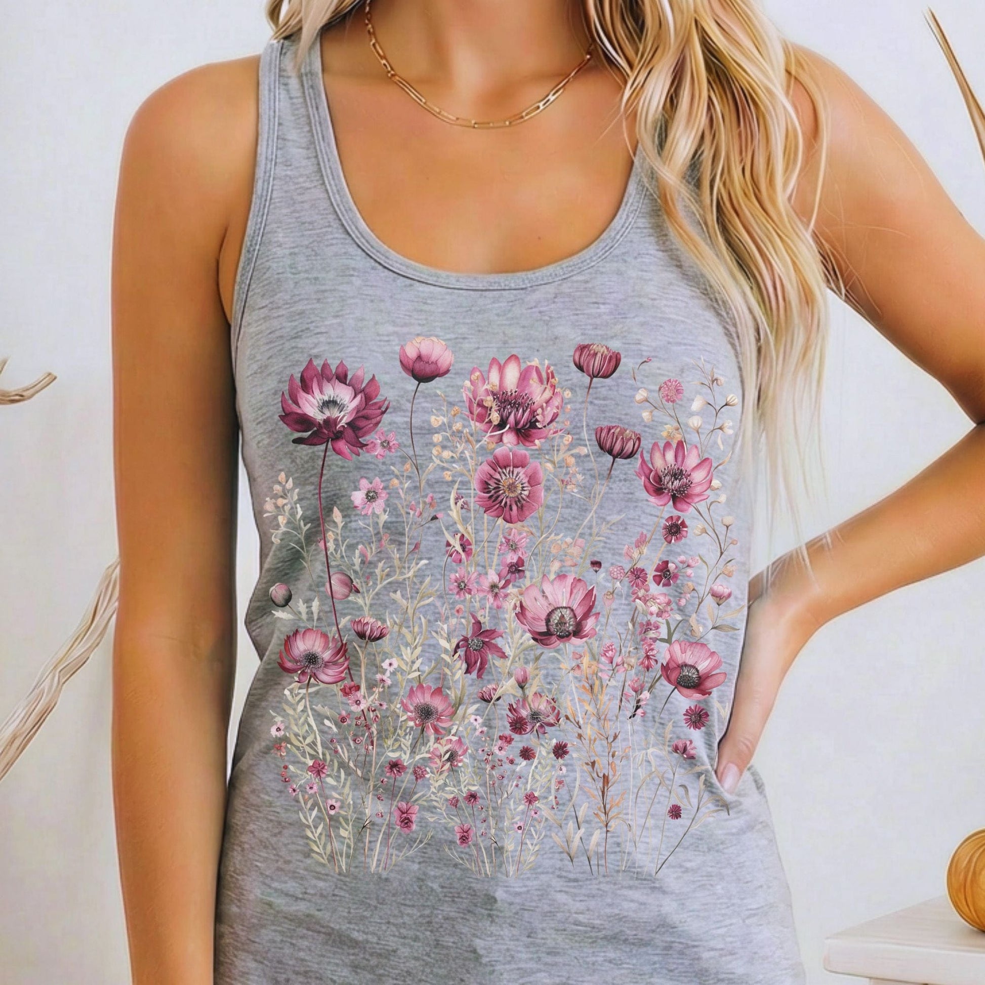 Tank Top Heather Grey / XS Wildflower Maroon Floral Women's Racerback Tank Top The Mystic Eden